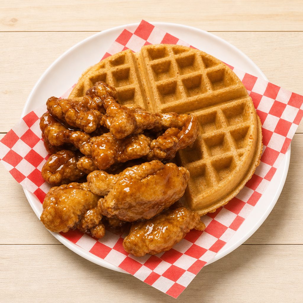 1 Belgian Waffle & 3 Chicken Tenders.